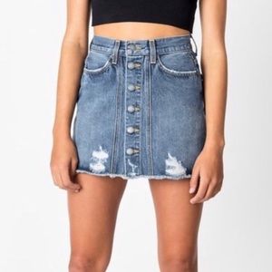 Carmar Y2K Denim Mini Skirt Button Front Distressed Denim Size 25 Retail $188